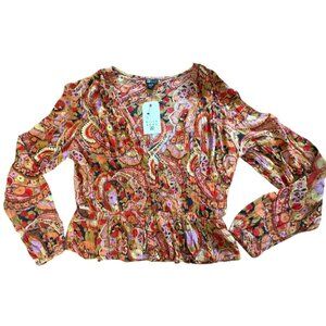 Billabong Catching Feelings Peasant Top Medium NWT Floral Paisley Long Sleeve